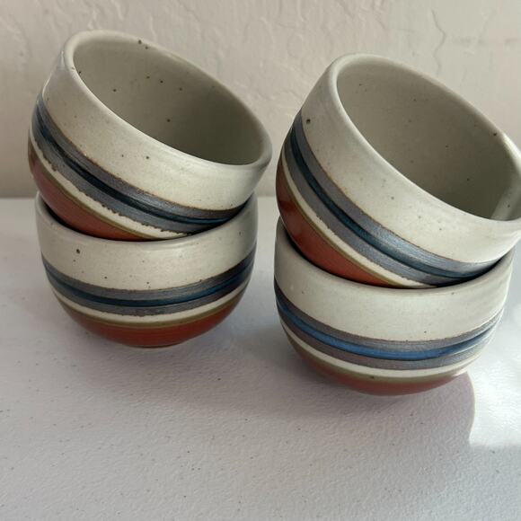 Unbranded Speckled Stoneware Ceramic Tea Cups Japan Set of 4 Blue Stripe 3" - Picture 13 of 14